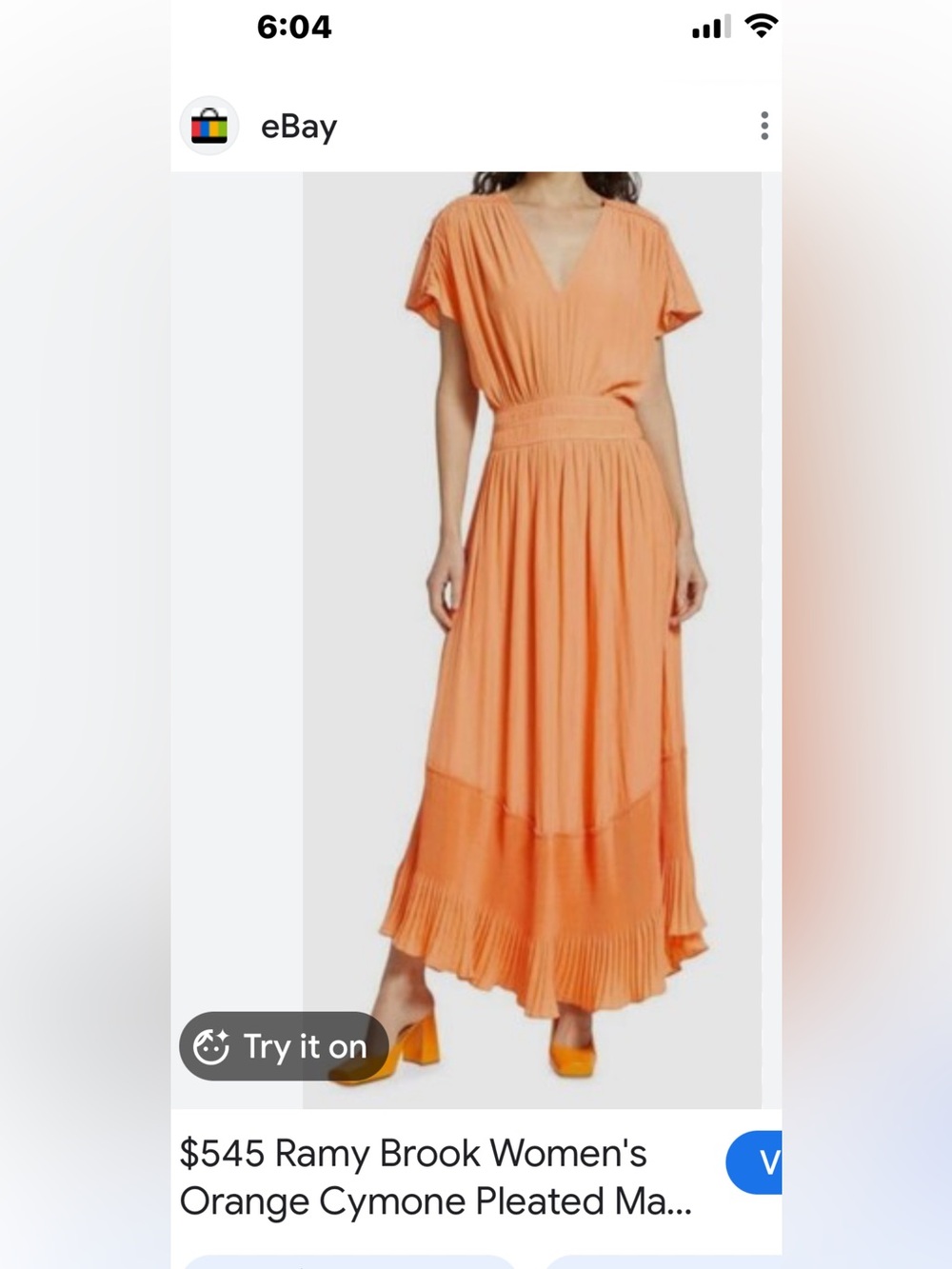 Ramy Brook Peach V‑Neck Maxi Dress with Pleated Hem
